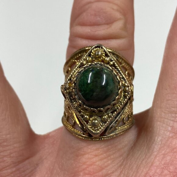 Vintage Gold Tone Filigree Eilat Stone Adjustable Ring Size 8 - Picture 7 of 13